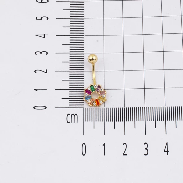 14 Ayar Renkli Taşlı Altın Göbek Piercing - Resim 6