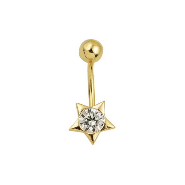 Yıldız Tek Taşlı 14 Ayar Kadın Göbek Piercing ürün görseli 1