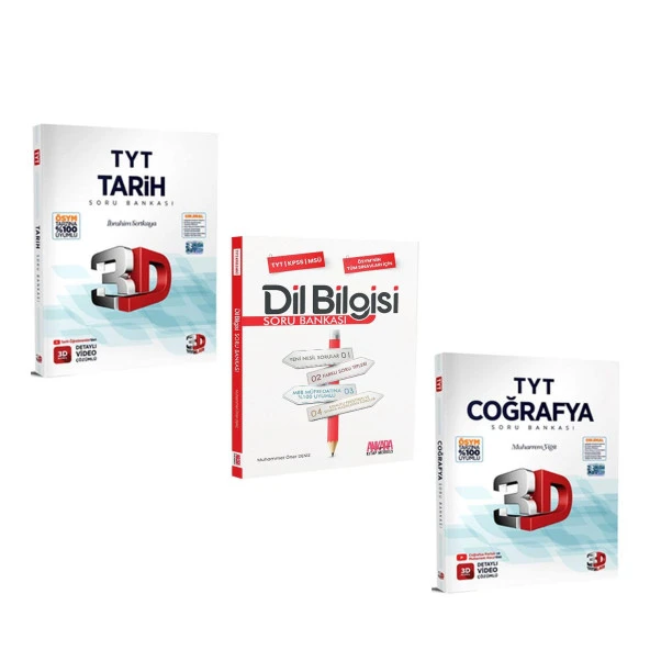 3D Yayınları TYT Coğrafya ve Tarih ile AKM Dil Bilgisi Soru Bankası Seti 3 Kitap ürün görseli 1