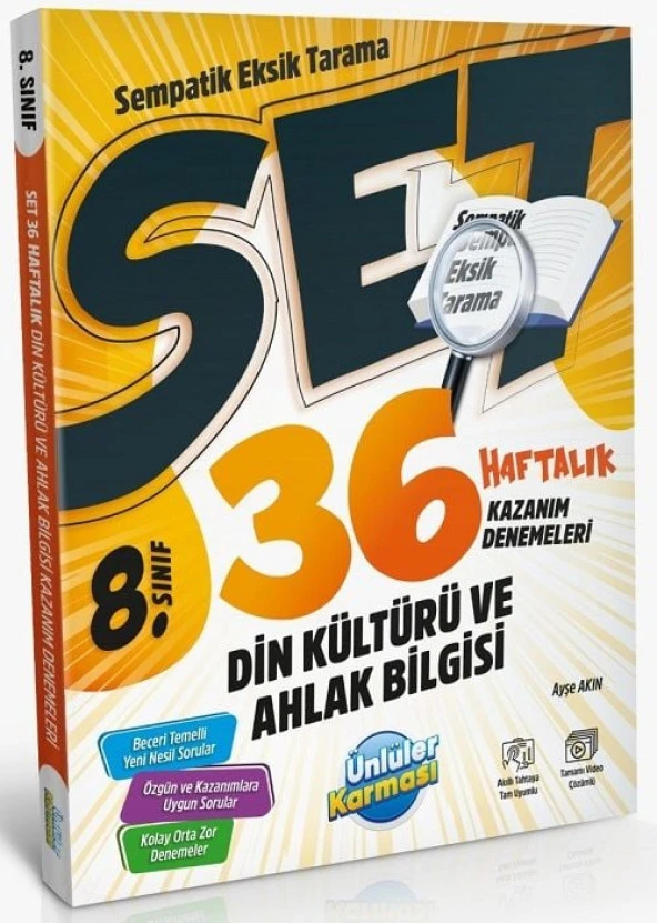 Ünlüler 8. Sınıf Din Kültürü ve Ahlak Bilgisi SET 36 Haftalık Kazanım Denemeleri Ünlüler Yayınları ürün görseli 1