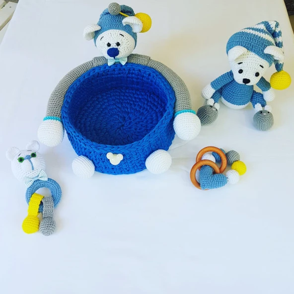 Ayıcıklı Penye Sepet Yeni Doğan Takımı Amigurumi Organik Oyun ürün görseli 1