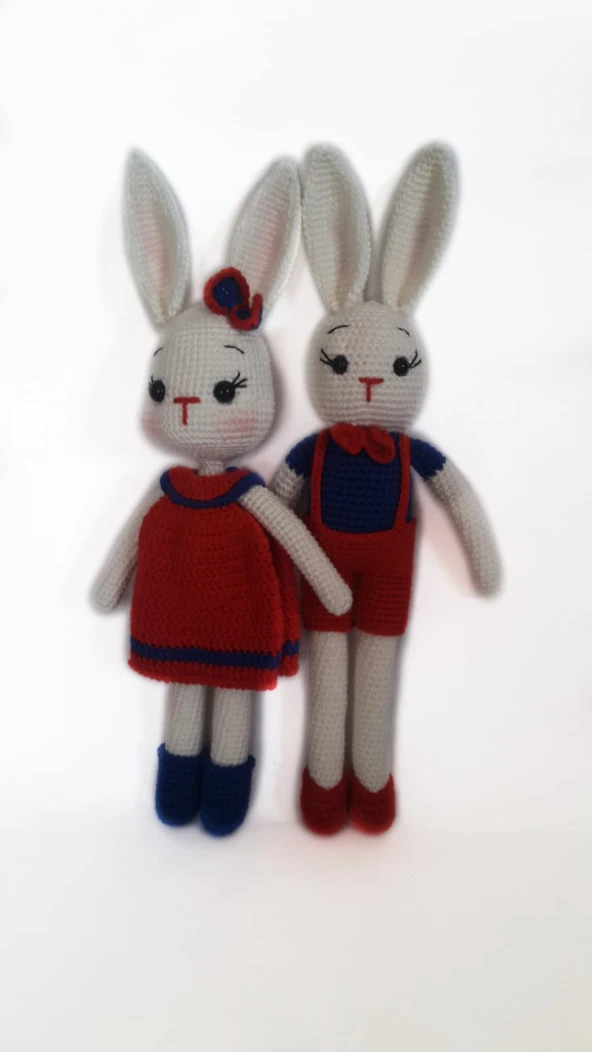Bay ve Bayan King Tavşan Çifti Amigurumi Organik Oyuncak ürün görseli 1