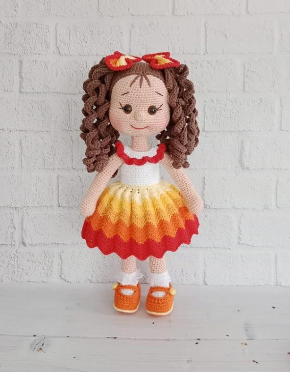 Ateş Kıvırcık Saçlı Karnaval Bebek Amigurumi Organik Oyuncak ürün görseli 1