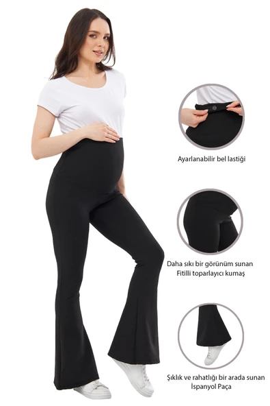 Luvmabelly MYRA8230 Toparlayıcı Fitilli Mevsimlik İspanyol Paça Beli Ayarlanabilir Hamile Tayt ürün görseli 1