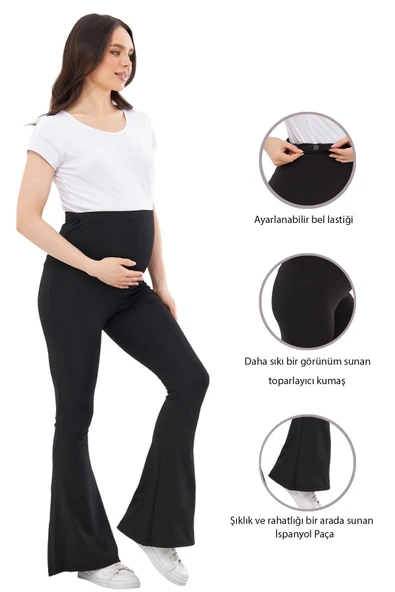 Luvmabelly MYRA8120 Toparlayıcı İnce Dalgıç İspanyol Paça Beli Ayarlanabilir Hamile Tayt ürün görseli 1