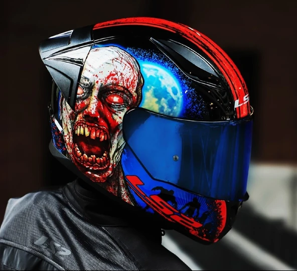 LS2 Rapıd 2 Race Zombıe Fullface Motosiklet Kaskı Mavi Camlı ürün görseli 1