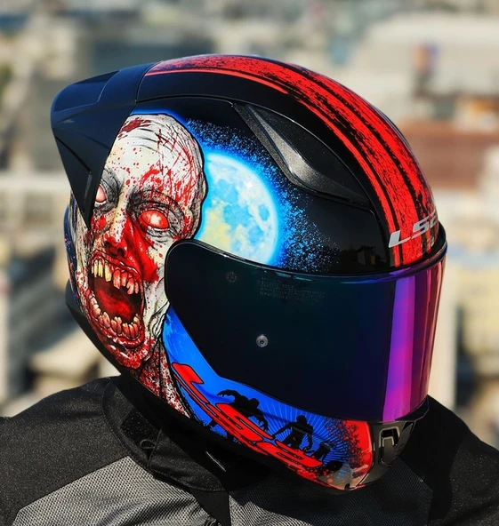 LS2 Rapıd 2 Race Zombıe Fullface Motosiklet Kaskı Gökkuşağı Camlı ürün görseli 1