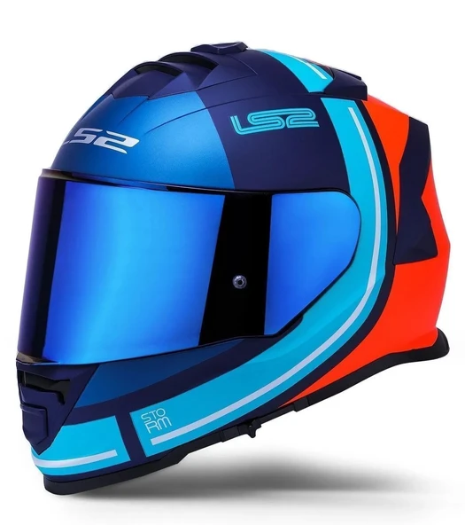 LS2 Storm 2 Slant Mat Mavi Turuncu Kapalı Motosiklet Kaskı Mavi camlı ürün görseli 1
