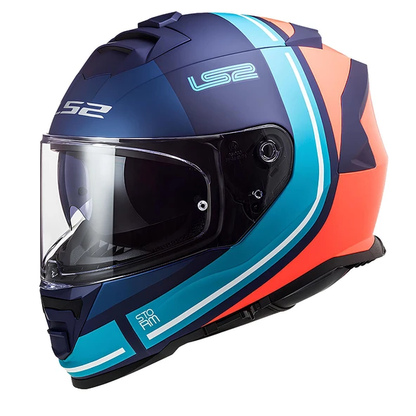 LS2 Storm 2 Slant Kapalı Motosiklet Kaskı Mat Mavi Turuncu ürün görseli 1
