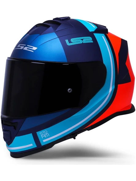 LS2 Storm 2 Slant Mavi Turuncu Kapalı Motosiklet Kaskı Siyah Camlı ürün görseli 1