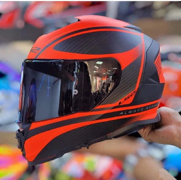 LS2 Storm 2 Dodger Neon Turuncu Kapalı Motosiklet Kaskı Siyah Camlı ürün görseli 1