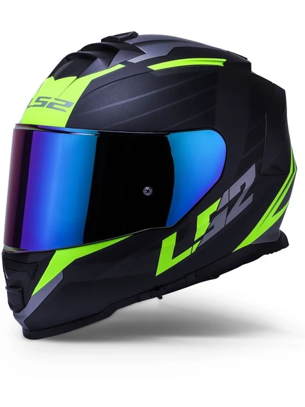 LS2 Storm 2 Nerve Neon Sarı Kapalı Motosiklet Kaskı Mavi Camlı ürün görseli 1