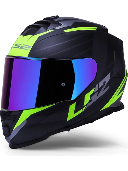 LS2 Storm 2 Nerve Neon Sarı Kapalı Motosiklet Kaskı Gökkuşağı Camlı ürün görseli 1