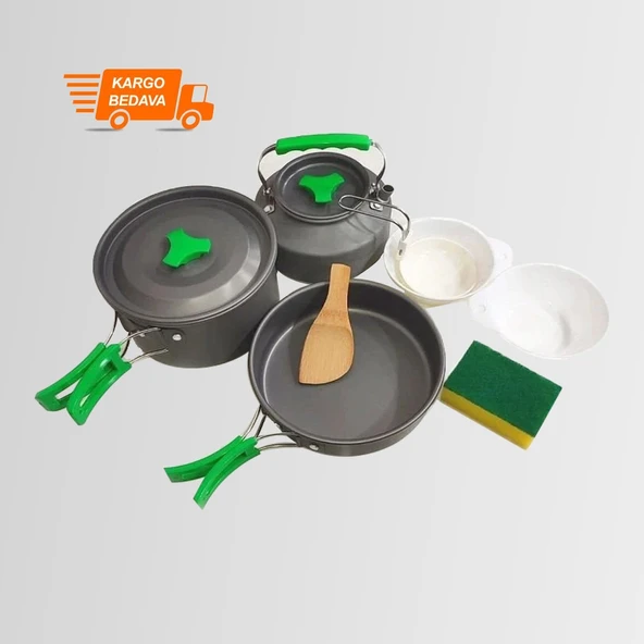 Orcamp OUT-1150 Outdoor Yemek Kapları - 3'lü Kamp Tencere Tava Çaydanlık Seti ürün görseli 1