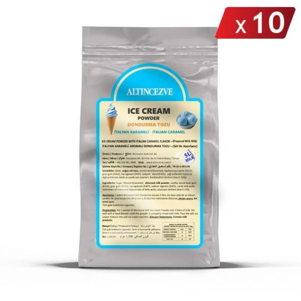 Altıncezve Dondurma Tozu İtalyan Karameli 1.300 Gr x 10 Adet - (5L Süt) ürün görseli 1