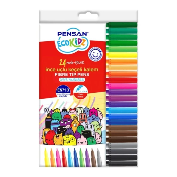 Pensan Kidz Keçeli Kalem 24 Renk İnce Uçlu Keçeli Boya Kalemi ürün görseli 1