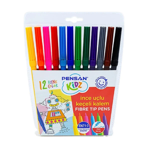 Pensan Kidz Keçeli Kalem 12 Renk İnce Uçlu Keçeli Boya Kalemi ürün görseli 1