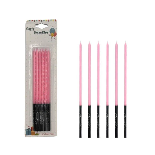 Kalem Model Makaron Pembe Mum 15 cm 6 lı ürün görseli 1