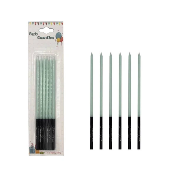 Kalem Model Makaron Yeşil Mum 15 cm 6 lı ürün görseli 1