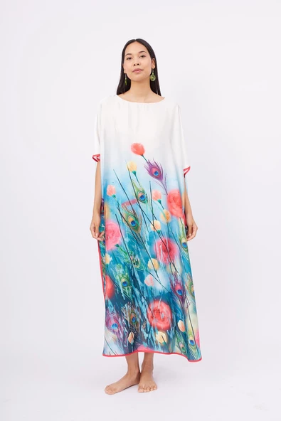 Peraluna SPRINGFIELD LONG DRESS Baskılı Saten Kadın Uzun Elbise - Çok Renkli ürün görseli 1