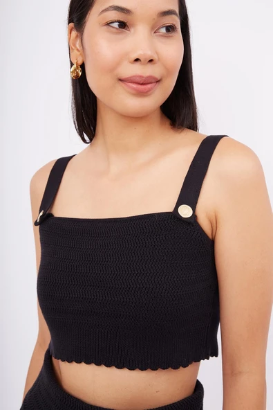 Peraluna IRIS BRALETTE Gold Düğmeli Kadın Bralet - Siyah ürün görseli 1