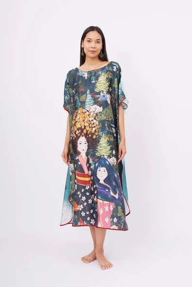 Peraluna MAGIC MOMENTS LONG DRESS Baskılı Saten Kadın Uzun Elbise - Çok Renkli ürün görseli 1