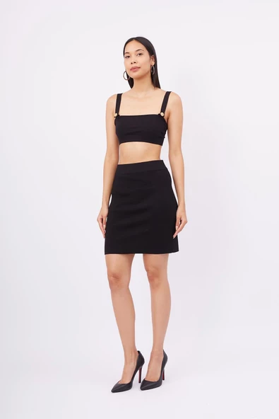 Peraluna EVA SKIRT Kadın Triko Mini Etek - Siyah - Resim 2