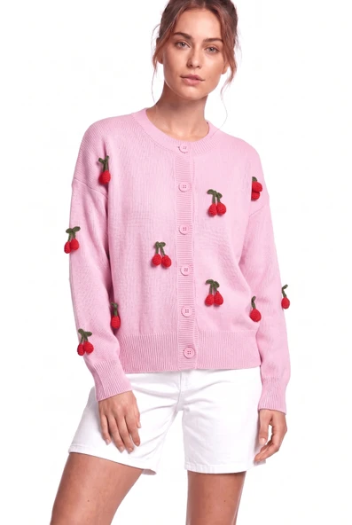 Peraluna CHERRY CARDIGAN Organik Pamuk Kadın Hırka - Pembe ürün görseli 1