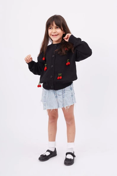 Peraluna CHERRY CARDIGAN - Organik Pamuk Kız Çocuk Hırka - Siyah ürün görseli 1