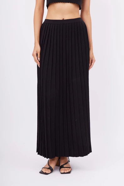 Peraluna MAXI SKIRT Maxi Boy Pileli Kadın Triko Etek - Siyah ürün görseli 1