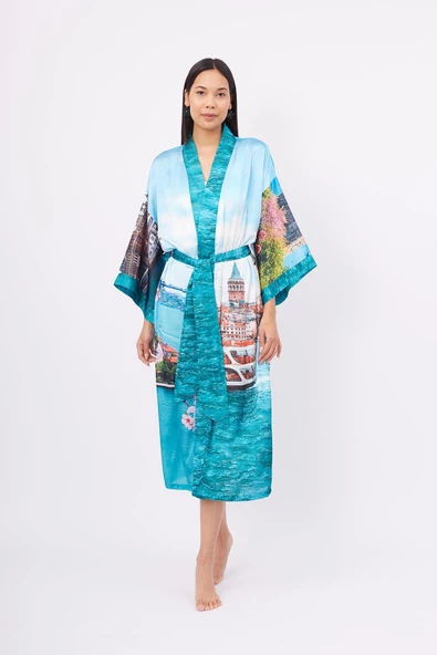 Peraluna ISTANBUL KIMONO Saten Kadın Uzun Kimono - Çok Renkli ürün görseli 1