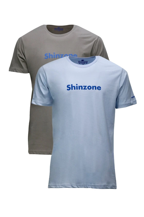 Erkek Standart Fit Shinzone Göğüs Baskılı Mavi Vizon 2'li Set T-Shirt ürün görseli 1