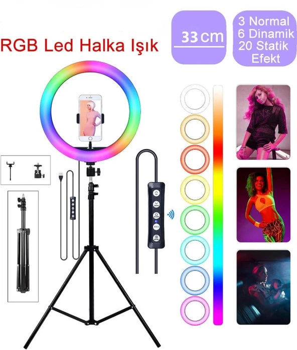 14 İnç RGB Halka Işık Ring Light + 2.1Mt Youtube Tiktok Canlı Yayın Işığı ürün görseli 1
