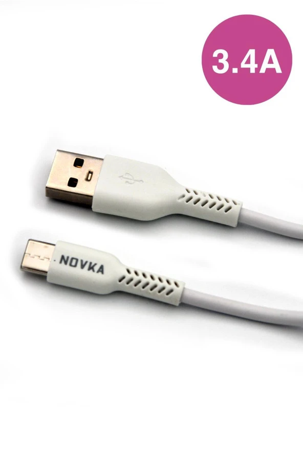 Type-C & USB 3.4 A Şarj Kablosu 1 Metre Beyaz Samsung Oppo Xiaomi Modellerle Uyumlu ürün görseli 1