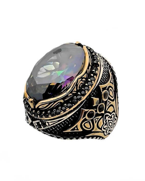 Mistik Topaz ve Zirkon Taşlı Gümüş Yüzük 240053313G27Y ürün görseli 1