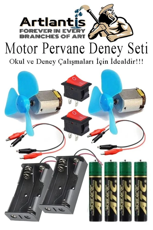 Motor Deney Seti 1 Paket Pervane Dc Motor Anahtar Pil Yatağı Pil Krokodil Kablo Okul Sınıf Deney Malzemesi ürün görseli 1
