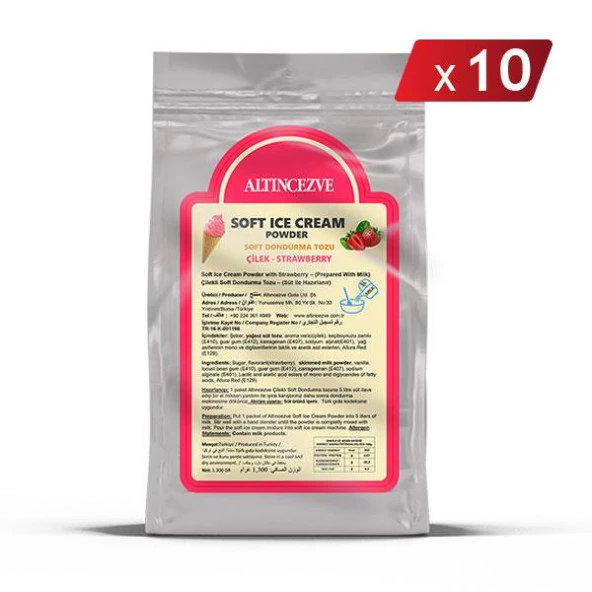 Altıncezve Soft Dondurma Tozu Çilekli 1.300 Gr x 10 Adet - (5L Süt) ürün görseli 1