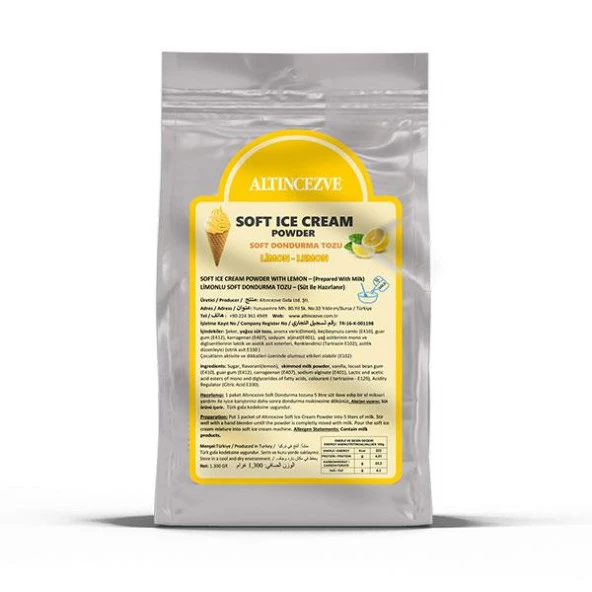 Altıncezve Soft Dondurma Tozu Limonlu 1.300 Gr - 5L (Süt) ürün görseli 1