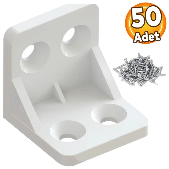 Mobilya Eşya Dolap Köşebent Bağlantı Sabitleme Sabitleyici L Gönye 28x28x28 Mm Plastik (50 ADET) ürün görseli 1