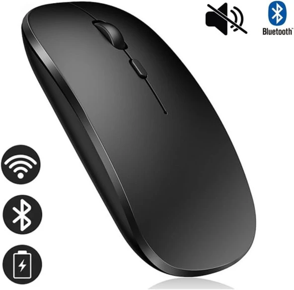Alfalink Bluetooth & Wireless Şarjlı Sessiz Tuşlu Kablosuz Mouse Siyah ürün görseli 1