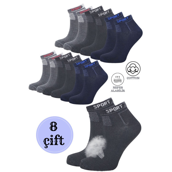 Erkek Unisex 8 Çift Pamuklu Basic Derbili Pamuklu Çorap ürün görseli 1