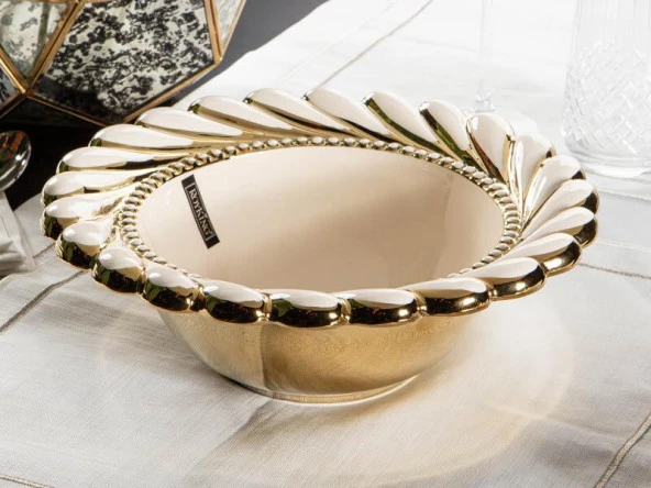 Royking Callavi Yuvarlak Salata Kasesi 29 cm Krem Gold GBO 172 ürün görseli 1