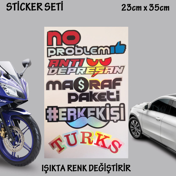 erkek işi türk otomobil motosiklet cam uyumlu çoklu oto sticker - hologram etkili set çıkartma ürün görseli 1