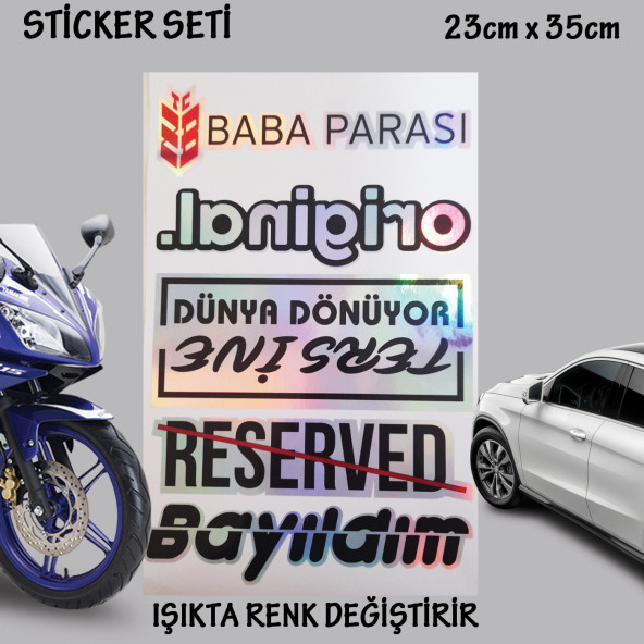 baba parası bayıldım otomobil motosiklet cam uyumlu çoklu oto sticker - hologram etkili set çıkartma ürün görseli 1