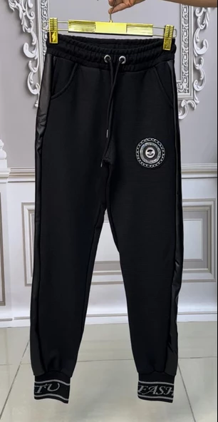 Deri Detay Crystal Taşlı Pijama - SİYAH GÜMÜŞ ürün görseli 1