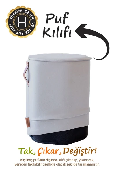 Yıkanabilir Puf Tabure Kılıfı Tak-Çıkar-Değiştir-Yenile Orta Sehpa Kılıfı Kc Meek Gri ürün görseli 1