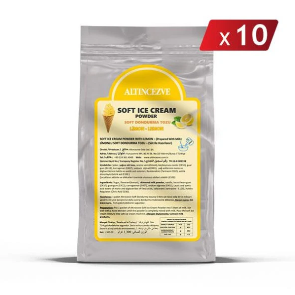 Altıncezve Soft Dondurma Tozu Limonlu 1.300 Gr x 10 Adet - 5L (Süt) ürün görseli 1