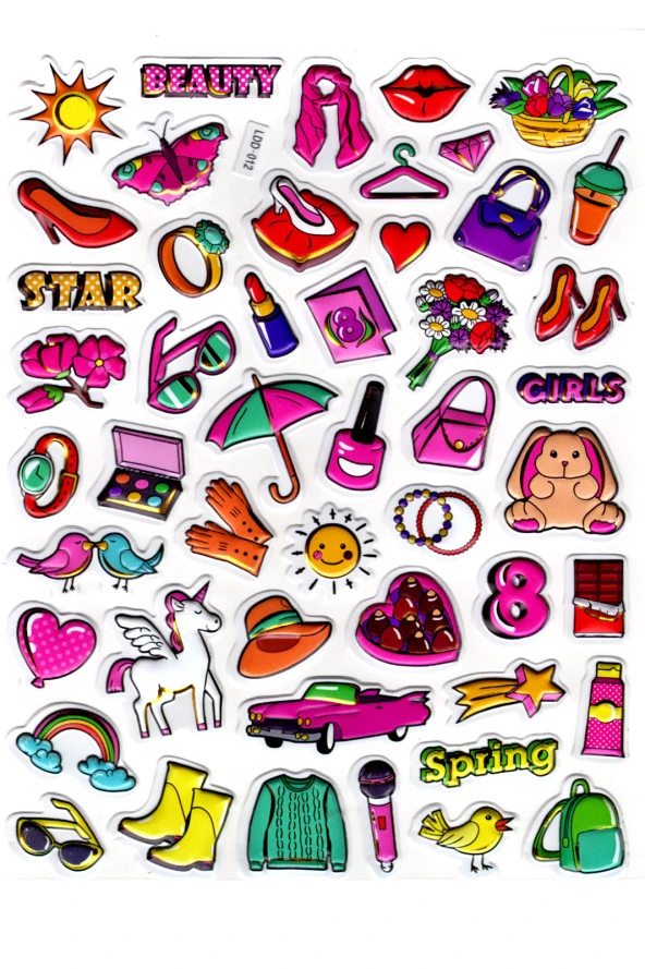 Sticker Kabartmalı Stiker Defter Planlayıcı Etiket (Ldd012)-24x19cm - Kız Makyaj Unicorn ürün görseli 1