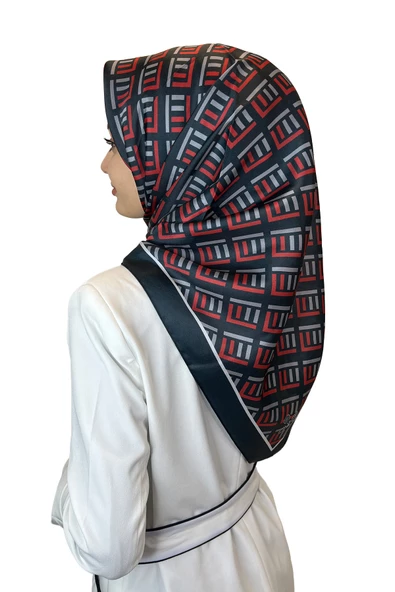 Quare Kristal Eşarp, Çizgi Desenli 01067  SİYAH KIRMIZI ürün görseli 1