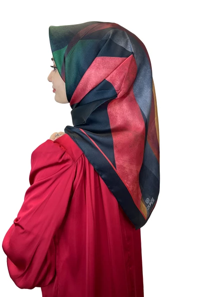 Quare Desenli Kristal Eşarp 01068  SİYAH KIRMIZI ürün görseli 1